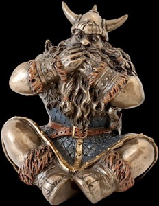 Figurer af de tre kloge vikinger i gråt stenlook til studentergave